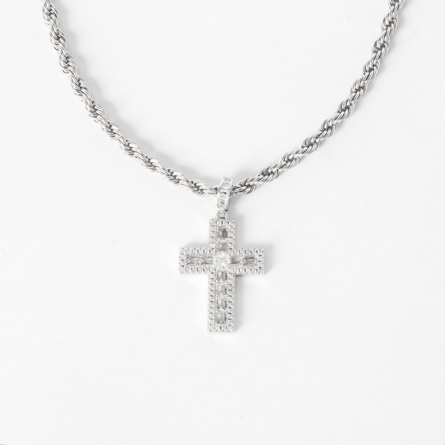 ICED BAGUETTE CROSS PENDANT