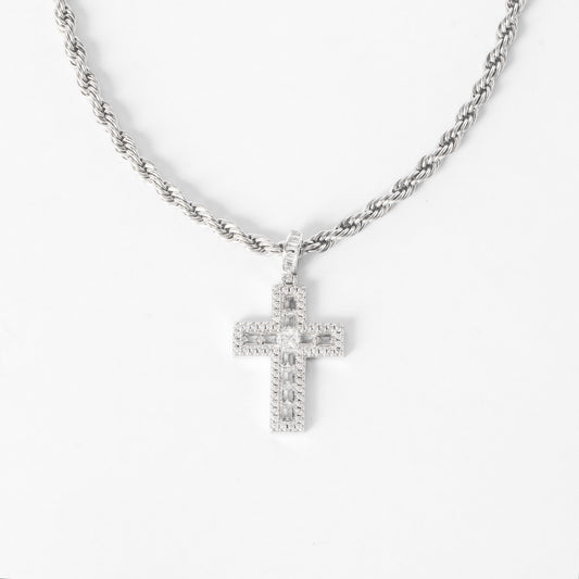 ICED BAGUETTE CROSS PENDANT