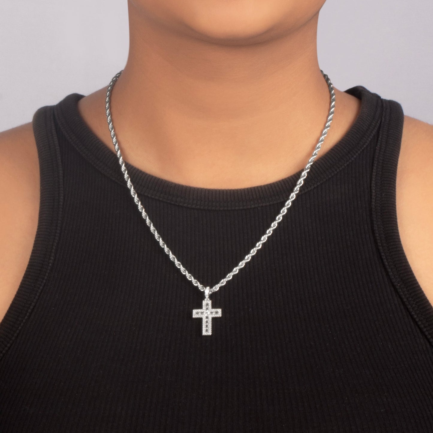 ICED BAGUETTE CROSS PENDANT