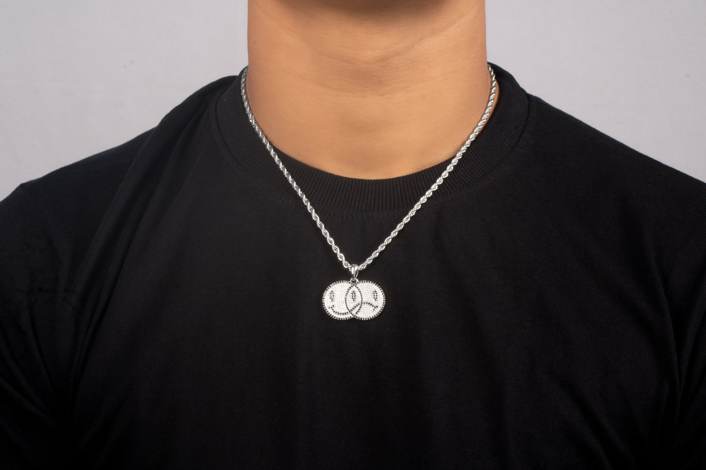 ICED DOUBLE SMILEY PENDANT - BLACK