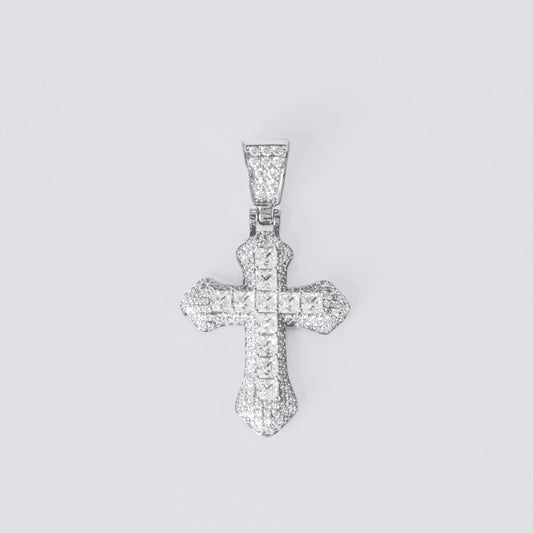 ICED VINTAGE CROSS PENDANT- WHITE
