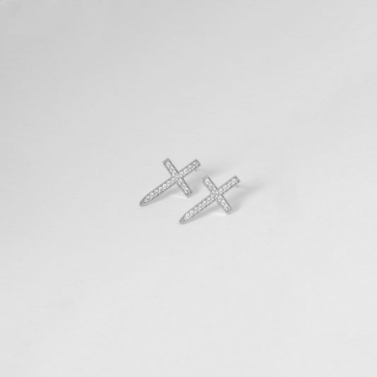 ICED POINTED CROSS EARRING
