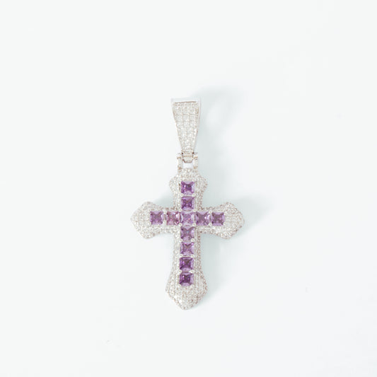 ICED VINTAGE CROSS PENDANT - PURPLE